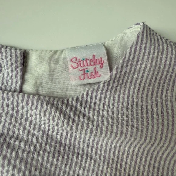 Stitchy Fish Rebecca Ric Rac Purple Seersucker Dress Girls Size 6 - Picture 4 of 5